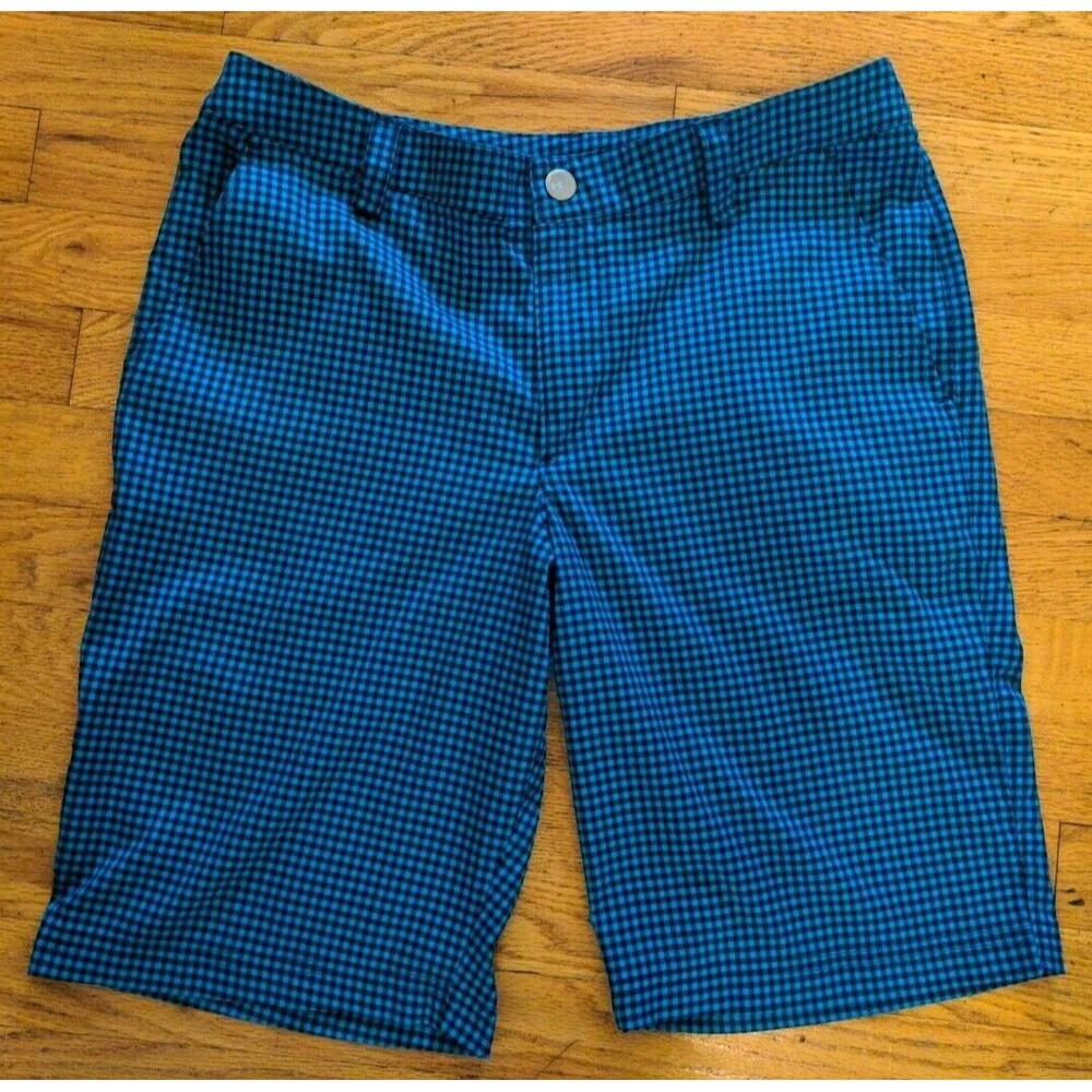 Under Armour Men's Performance Golf Shorts Green Blue Plaid Flat Front Size 32